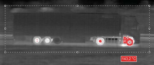 PYROLINE FireCheck檢測到車輛輪胎高溫到達143°C